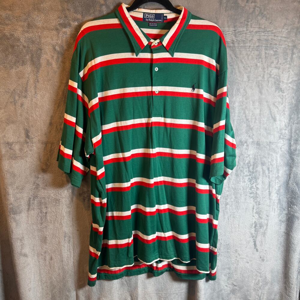 Vintage Polo Ralph Lauren Shirt Mens XL Green Red Stripe Pony 90s Preppy